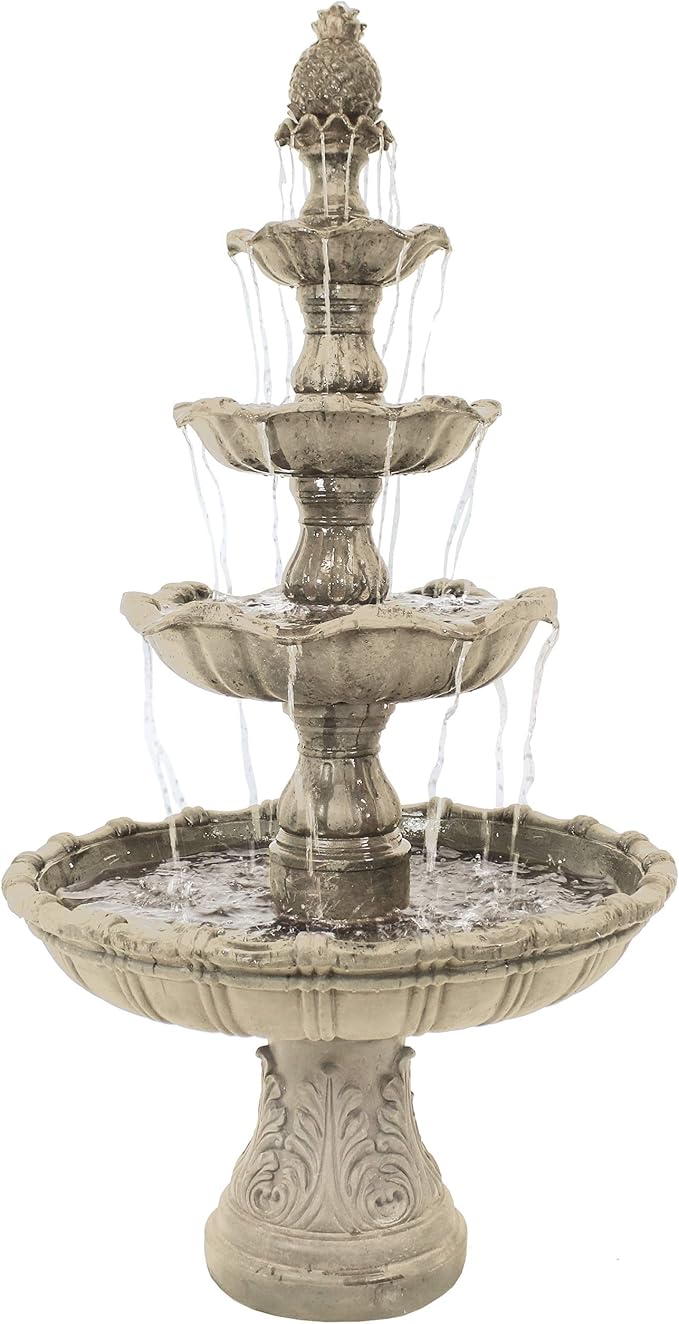 Sunnydaze Grand Courtyard 4-Tier Large Outdoor Water Fountain - 80" Tall Outdoor Fountain - Tiered Electric Garden Water Feature for Patio, Backyard, or Yard - Faux Stone Resin - Earth