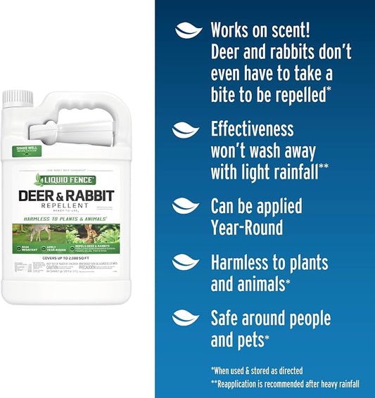 Liquid Fence Deer And Rabbit Repellent Ready-To-Use 1 Gallon, Apply Year-Round, 4 Pack
