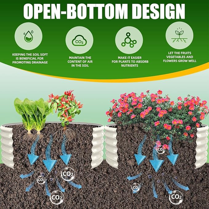 TBMLC 17" Tall Elevated Round Metal Rised Garden Bed- 4'x4' in Size and 0.8MM Thick Durable Planter Box for Vegetables Flowers Succulent at Patio/Garden Outdoor (White, 4FT Diameter)