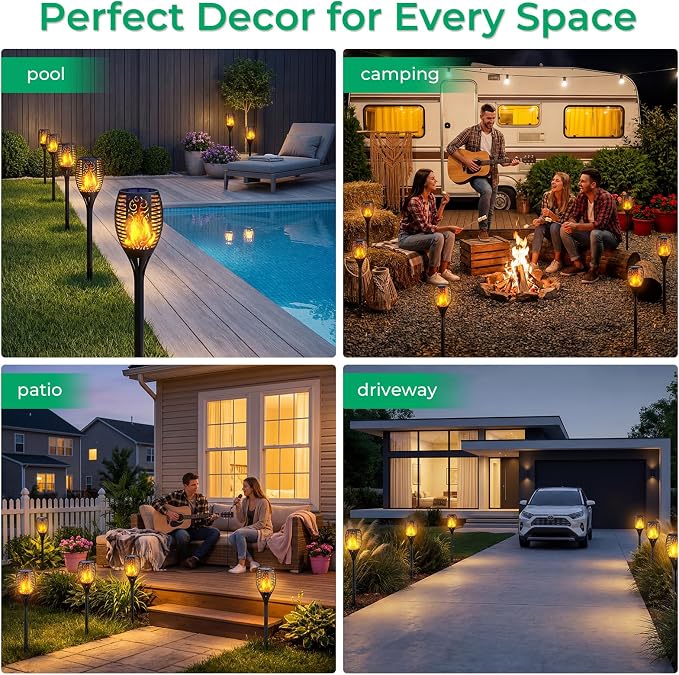 TomCare Solar Lights Outdoor Flickering Flame Solar Torch Lights Waterproof Outdoor Lighting Solar Powered Pathway Lights Christmas Decorations for Garden Patio Yard Landscape, 6 Pack
