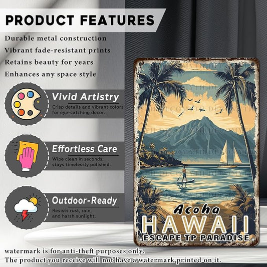 Vintage Tin Sign Aloha Hawaii Tin Sign for Cafes Bar Club Wall Decor 12 * 8inch