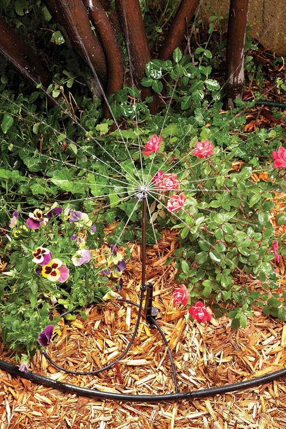 Rain Bird MSSTKTF1S Drip Irrigation Micro-Spray on Adjustable Height Staked Riser with 1/4" Tubing and Barbed Coupler, 360° Full Circle Pattern, 0-13.5' Spray Distance
