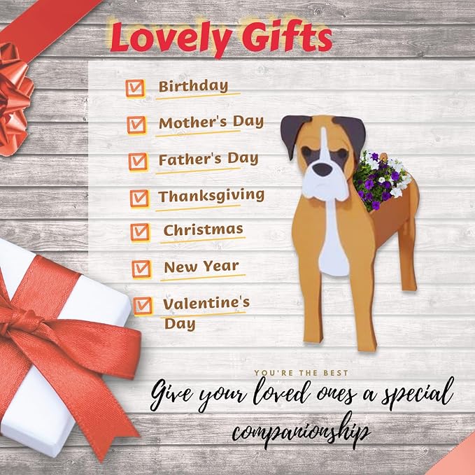 Boxer Dog Planter Pots, 9.45 x 6.38 x 13.39 Inches | Dog Flower Pot, Cute Animal Shaped Plant Pot, Gifts for Women & Pet Lovers, Indoor Outdoor Garden Home Office Decor
