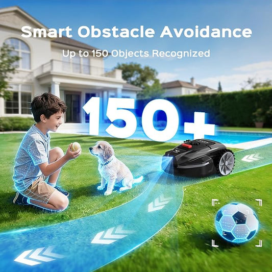 V3 Robotic Lawn Mower with AI Vision Technology, Adjustable Grass Cutting Height, APP Control, Low-Noise Performance, No-Go Zone Function, Efficient Robot Lawn Mower for Small Lawns(Jet Black)