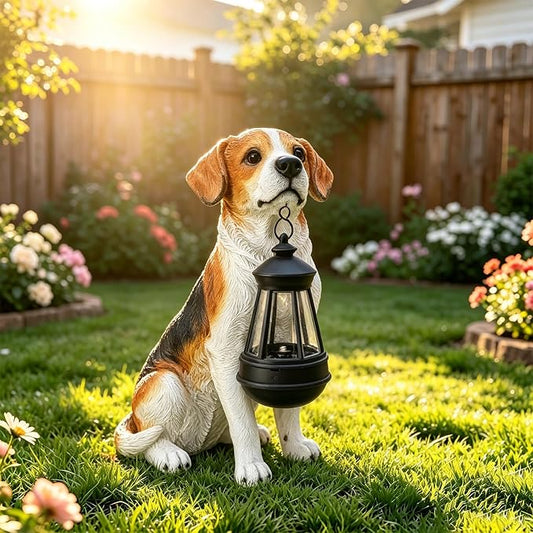 Garden Dog Statues Outdoor Decor, Solar Lights Outdoor Beagle Dog Statue Garden Decorations Solar Dog Ornaments for Patio, Lawn, Yard Art Decoration, Housewarming Garden Gift for Mom