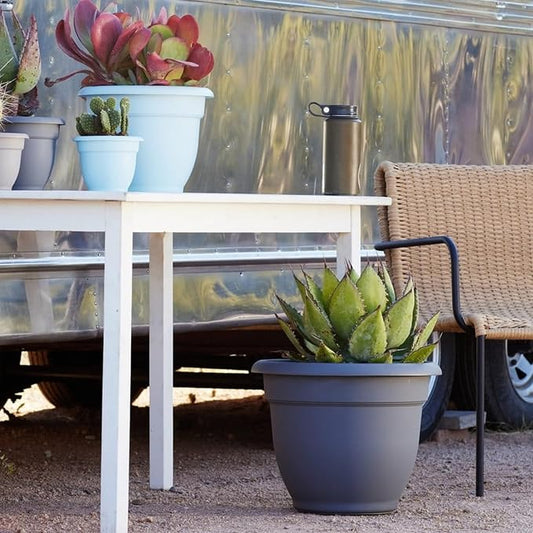 Bloem Ariana 20" Plastic Self-Watering Planter, Charcoal, 2-Pack | Self-watering disk at the bottom of each pot that acts as a water wick and reservoir for optimal plant health