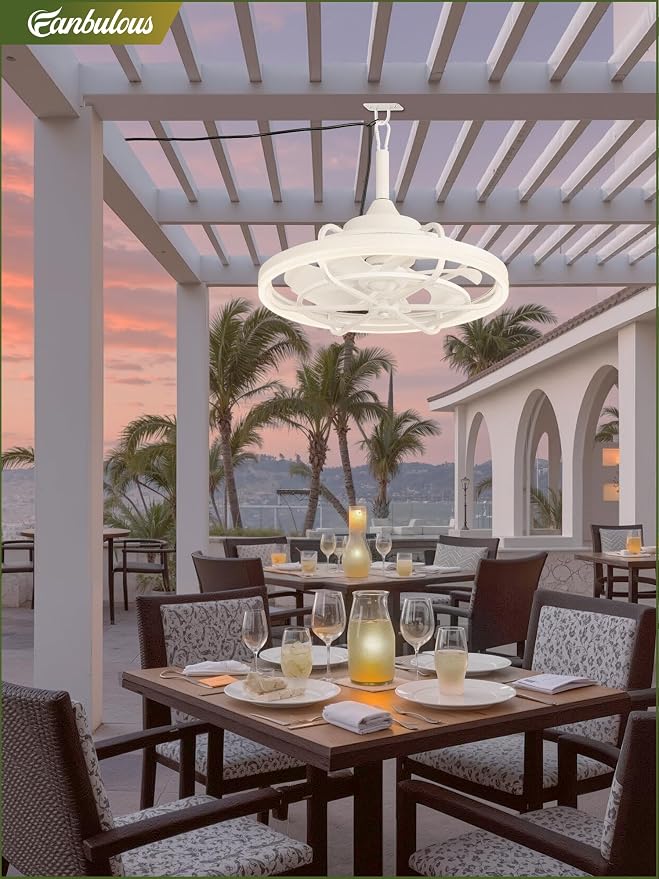 Fanbulous Outdoor Ceiling Fans with Light for Patios, 20" Weatherproof Plug in Ceiling Fan, Gazebo Fan Remote&APP Control, 3CCT Dimmable,Caged Ceiling Fan with Hanging Hook for Porch, Pergola,Canopy