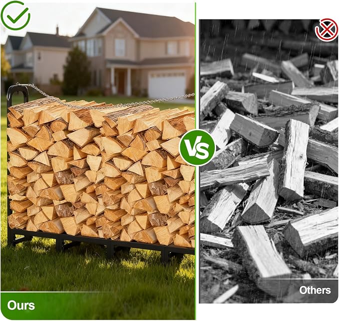 GARDENWORK 8FT Firewood Rack Outdoor with Cover,Heavy Duty Fire wood Log Holder,Wood Storage Racks with 600D Oxford Cover for Indoor and Outdoor with Firewood Bag