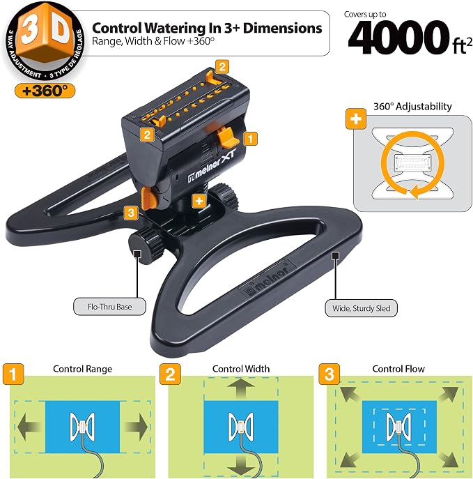65133AMZ Melnor Turbo Oscillating Sprinkler W/Timer & 65131AMZ Mini Oscillator Sprinkler Bundle, Black, Yellow
