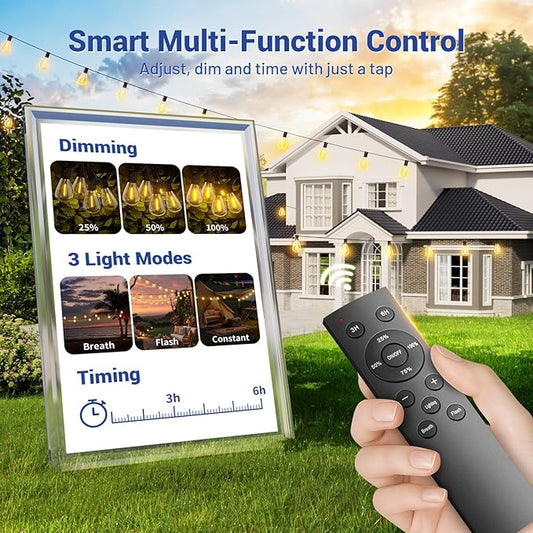 50FT Outdoor String Lights with Remote & Dimmable, 18+1 Shatterproof Waterproof Bulbs, Dimmable Outside Hanging Patio Lights for Backyard, Porch, Deck, Garden 2700K Warm White