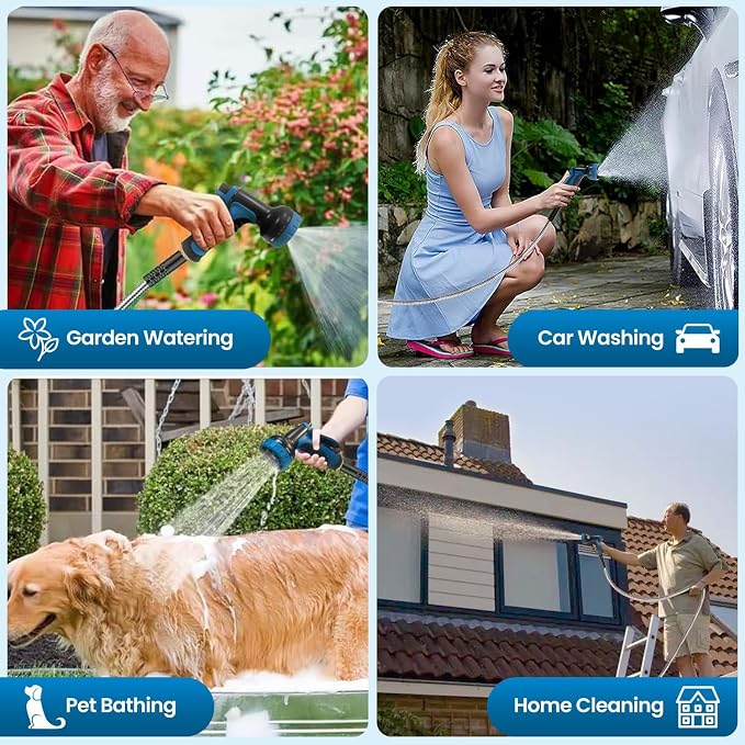 Garden Hose 100FT, Water Hose with 10 Function Nozzle, Garden Hose Metal with Leak-proof Connectors, Kink-Free & Ultra Flexible, Rust/Pet/Puncture Proof for Lawn, Yard, Car Wash, 550PSI