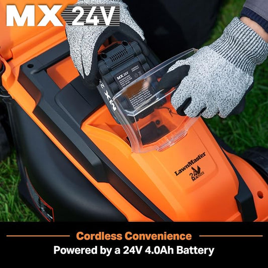 LawnMaster Cordless 24V Max 13-inch Lawn Mower and Cordless Leaf Blower Combo with 2x4.0Ah Batteries and Charger-24VMWBL