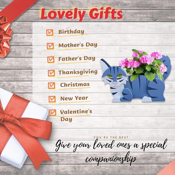 Sapphire White Cat Planter Pots, 12.5 x 5.12 x 7.8 Inches | Cat Flower Pot, Cute Animal Shaped Plant Pot, Gifts for Women & Pet Lovers, Indoor Outdoor Garden Home Office Decor