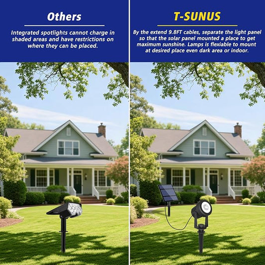 T-SUNUS Christmas Solar Garden Spotlight Outdoor 6-in-1 White Landscape Spot Lights IP65 Waterproof Separated Panel Dusk to Dawn 6000K Spotlights for Tree Yard Driveway Pathway Porch Walkway Halloween