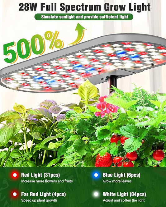 Growell Hydroponics Growing System Kit, 16 Pods Indoor Garden with 28W Full Spectrum LED Grow Light, Auto Timer, 3 Smart Light Modes, 8L Large Herb Garden, Ideal Gardening Gift for Women, Men (Gray)
