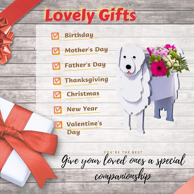 Great Pyrenees Dog Planter Pots, 9.45 x 6.02 x 13.39 Inches | Dog Flower Pot, Cute Animal Shaped Plant Pot, Gifts for Women & Pet Lovers, Indoor Outdoor Garden Home Office Decor
