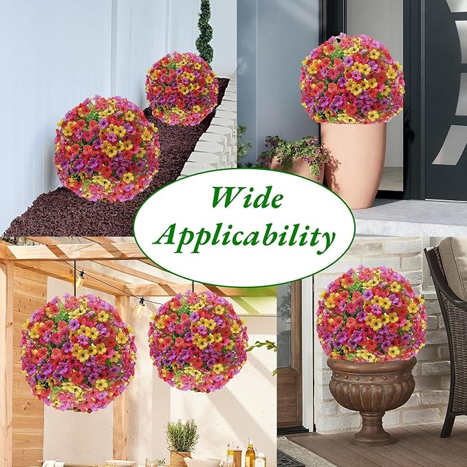 Artificia Flower Ball 17.7 Inch-Faux Flowers Topiary Hanging Ball for Outdoor Decor, UV Resistant Plastic Wedding Decoration, Garden Patio Porch Hanging Basket,Party Centerpiece Decor(1PCS-Spherical)