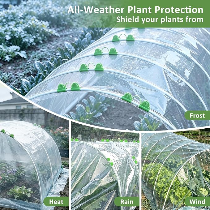 Greenhouse Hoops for Raised Beds, 36pcs Rust-Free Fiberglass | Garden Hoops Grow Tunnel Wide, 8FT Heavy Duty Plant Support Hoops with Flush Connectors & 24pcs Clips for Netting Row Cover