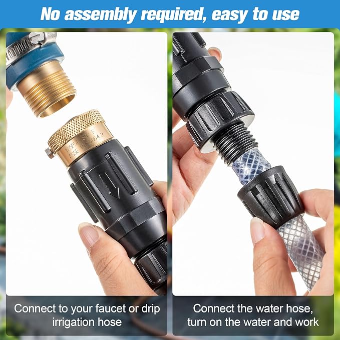 Feekoon 1 Set 15 PSI Drip Irrigation Faucet Adapter Kit 1/2'' Tubing to 3/4'' Faucet Water Pressure Regulator Backflow Preventer with Filter, Drip Irrigation System Parts