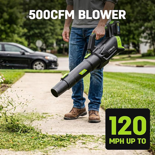 STEELITE 13-Inch Cordless Lawn Mower & Leaf Blower Combo, with 21V 4.0Ah + 2.0Ah Batteries & Charger, 5-Position Height Adjustment, Mulching/Bagging Mower for Small Yards