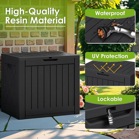 Greesum 40 Gallon Outdoor Deck Box with Lock, Resin Storage Chest for Patio Furniture Cushions, Garden Tools, Pool Toys, Waterproof & UV Resistant, Large Capacity, Dark Black