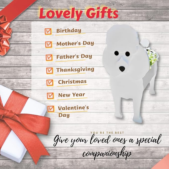 Poodle Dog Planter Pots, 9.45 x 8.35 x 13.39 Inches | Dog Flower Pot, Cute Animal Shaped Plant Pot, Gifts for Women & Pet Lovers, Indoor Outdoor Garden Home Office Decor