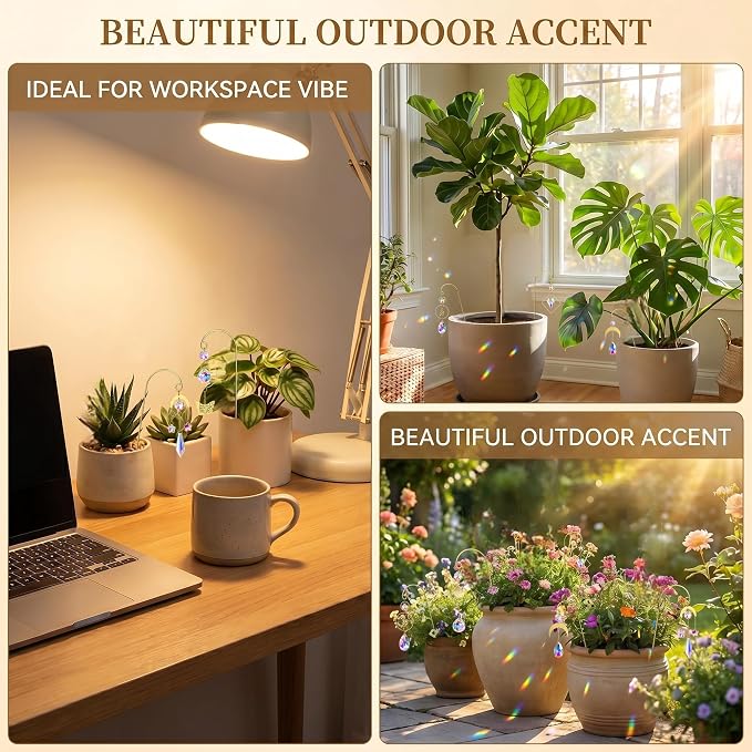 6pcs Crystal Suncatchers with Gold Small Trellis for Mini Potted Plants | Indoor Plant Accessories,7'' Garden Stakes Sun Catchers For Home Whimsical Decor,Christmas Gift for Gardening Enthusiasts