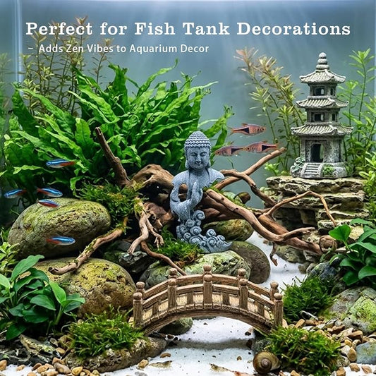 LIYAOLI Sandstone Buddha Statue for Fish Tank Decorations, Aquarium Decor with Auspicious Cloud, Betta Fish Tank Accessories, Zen Monk Sculpture for Home Office Feng Shui, Good Luck Wealth
