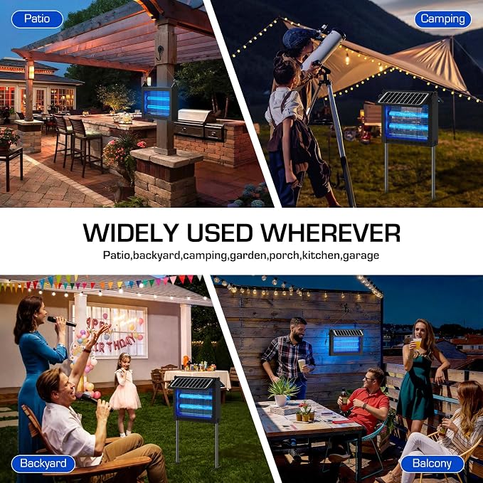 Solar Bug Zapper Outdoor with Dual Solar Panels, PhatroyYee 4500V Cordless Waterproof Mosquito Zapper, Auto On/Off, USB-C & Solar Powered Electric Fly Zapper Trap Killer for Patio Backyard RV Camping
