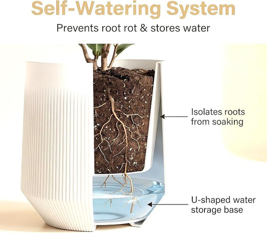 Plant Pots,Set of 2 Plastic Large Pots for Indoor Plants,Flower Pots Outdoor Planters with Drainage Hole and Seamless Saucer,(White 12Inches)