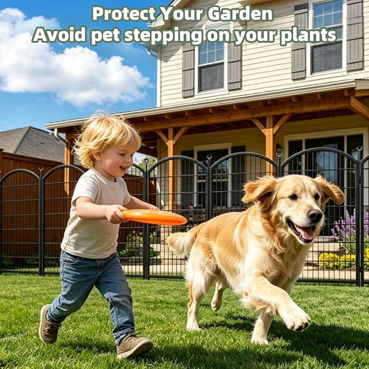 Decorative Garden Fence 48in x17ft, 8 Pack Rustproof Metal No Dig Fence Animal Barrier for Dog, Arched Flower Bed Edging Ornamental Wire Border Panel Fencing (Black, 8 Panels-48in(H))