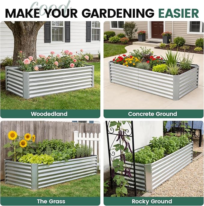 G GOOD GAIN 6x3x2 ft Galvanized Raised Garden Bed Kit, Large Metal Planter Box Outdoor for Vegetables, Flowers, Herbs, 269 Gallon Capacity Deep Root Design, Silver