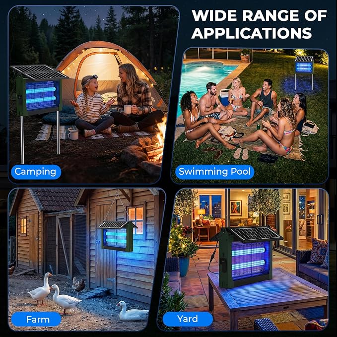 Upgraded Solar Bug Zapper Outdoor with Dual Panels, 4500V Cordless Rechargeable Fly Insect Killer Waterproof Electric Mosquitoes Zapper for Patio Garden Backyard RV Camping Pond