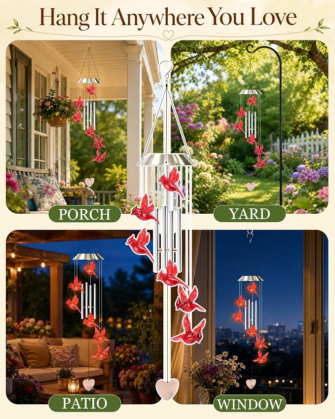 Nacome Wind Chimes for Outside: Tubes Memorial Wind Bell Mother's Day Birthday Gifts for Mom Women Grandma Her - Yard Garden Indoor Outdoor Decor (Cardinal)
