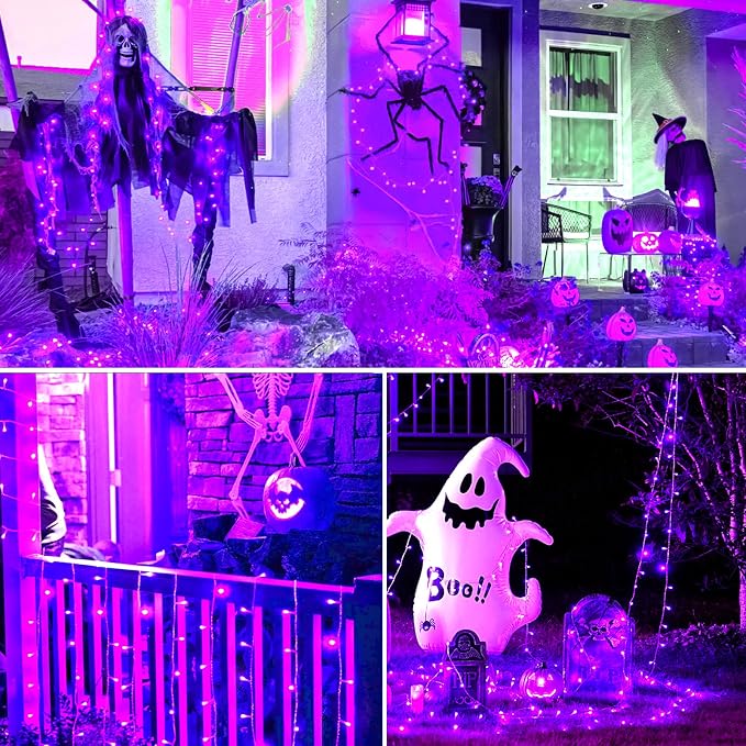 300 Led Purple Outdoor String Lights, 108 Ft Halloween Decor with 8 Modes, Waterproof Plug in Fairy Lights for Bedroom Yard Wedding Room Decor
