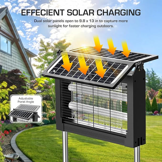 Solar Bug Zapper Outdoor with Dual Solar Panels, PhatroyYee 4500V Cordless Waterproof Mosquito Zapper, Auto On/Off, USB-C & Solar Powered Electric Fly Zapper Trap Killer for Patio Backyard RV Camping