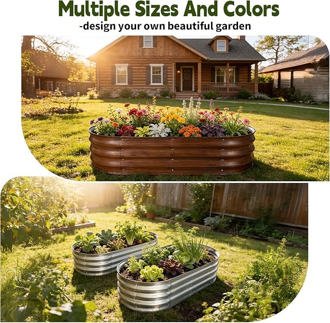 Galvanized Raised Garden Bed Outdoor, Large Raised Bed for Gardening, 2Pcs 4x2x1ft Oval Metal Planter Box for Vegetables, Fruits, Flowers, Silver