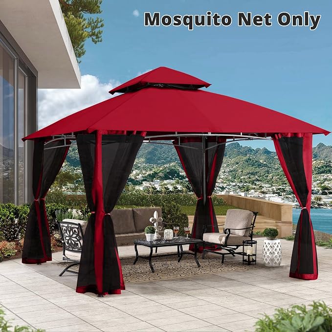 MASTERCANOPY Patio Gazebo Mosquito Netting Screen Walls (10x12, Burgundy)