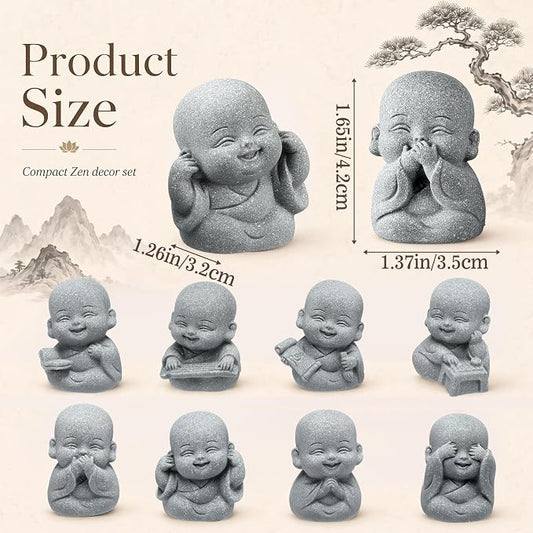 Hoteam 8 Pcs Laughing Buddha Statue Small Zen Monk Praying Sandstone Sculptures for Luck Feng Shui Decor Car Dashboard Home Living Room Office Desk Decor (Classic)