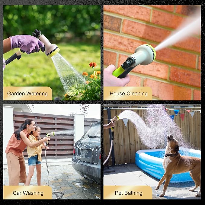 Metal Garden Hose 25FT Stainless Steel Heavy Duty Flexible Lightweight Water Hoses Pipe with 10-Function Spray Nozzle and 3/4" Solid Brass Fittings No Kink Durable for Outdoor Yard & Lawn