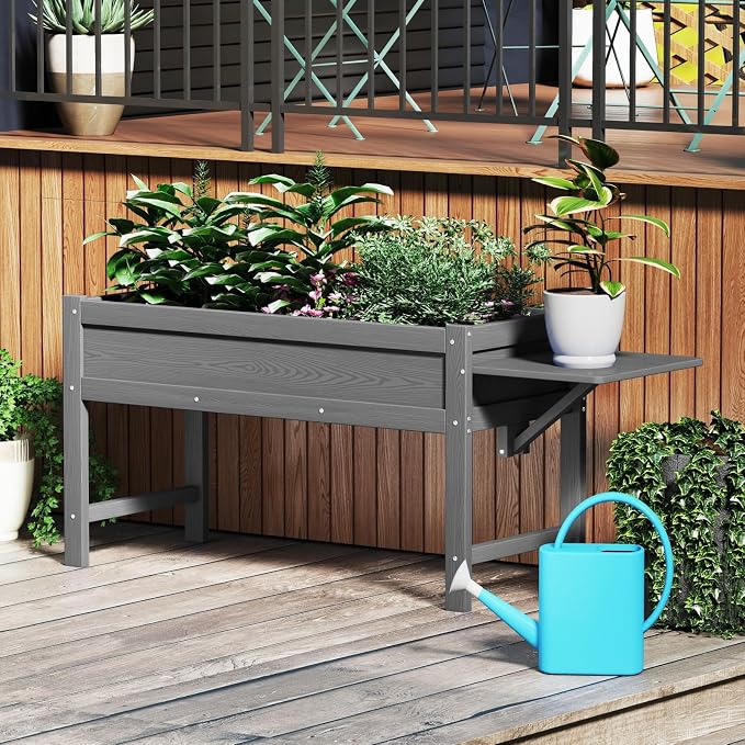 HDPE Raised Garden Bed with Legs, 49x21x27in All-Weather Heavy Duty Planter Box, Outdoor Elevated Garden Bed for Seeds, Herb, Flower, Vegetable (Grey)