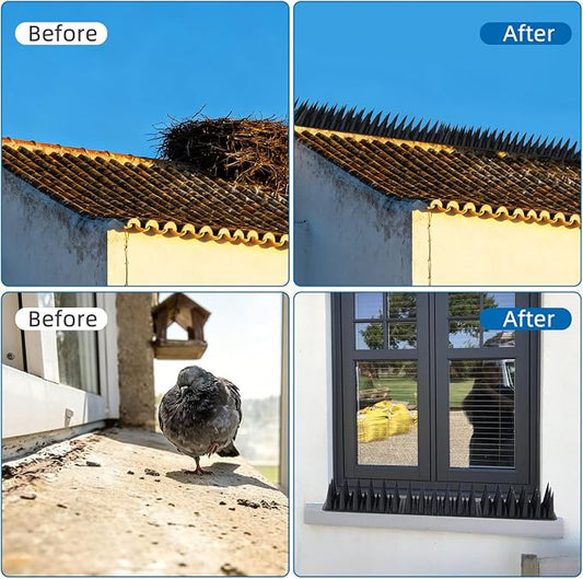 Bird Spikes for Outside, 20 Pack 20 FT Plastic Pigeon Deterrent Spikes, Dense Anti-Climb Strips for Squirrels, Raccoons & Cats, Cuttable Fence Spikes for Roof, Railing, Window Sill(Black)