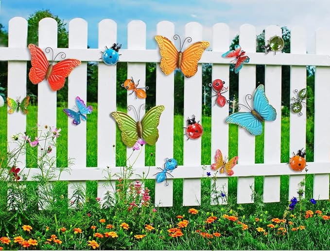 Metal Ant Garden Decor Set of 4 Colorful Outdoor Garden Yard Art Wall Sculptures