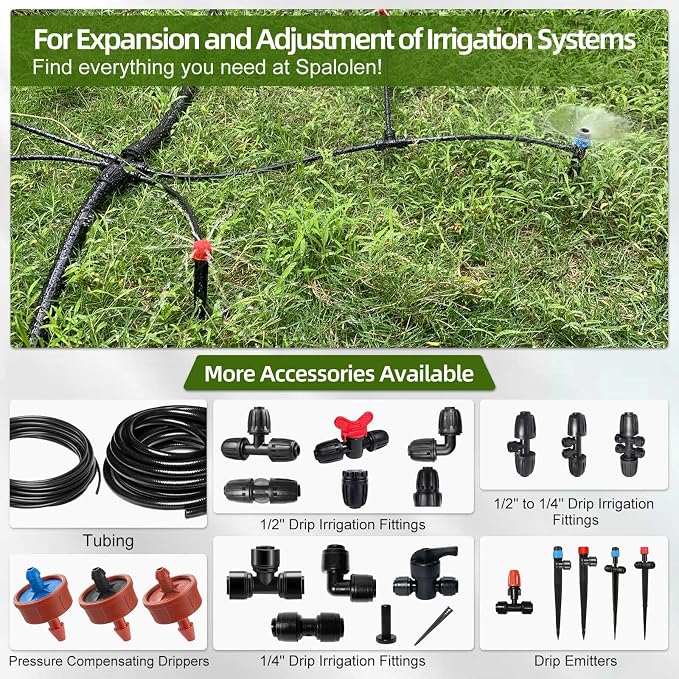 60PCS Push-to-Fit Drip Irrigation Emitters for 1/4 inch Irrigation Tubing, Adjustable 360 Degree Vortex Drip Emitters with Stake, Irrigation Dripper Sprinklers for Drip Irrigation System