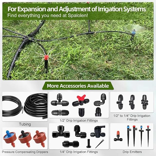 24 Pack 1/2 Inch Drip Irrigation Fittings Kits, 3/4" to 1/2" Adapter and Tee | Elbow | Coupler Connectors | End Caps | Shut Off Valve for 1/2" Drip Irrigation Tubing, Anti-Leak Drip Irrigation Parts