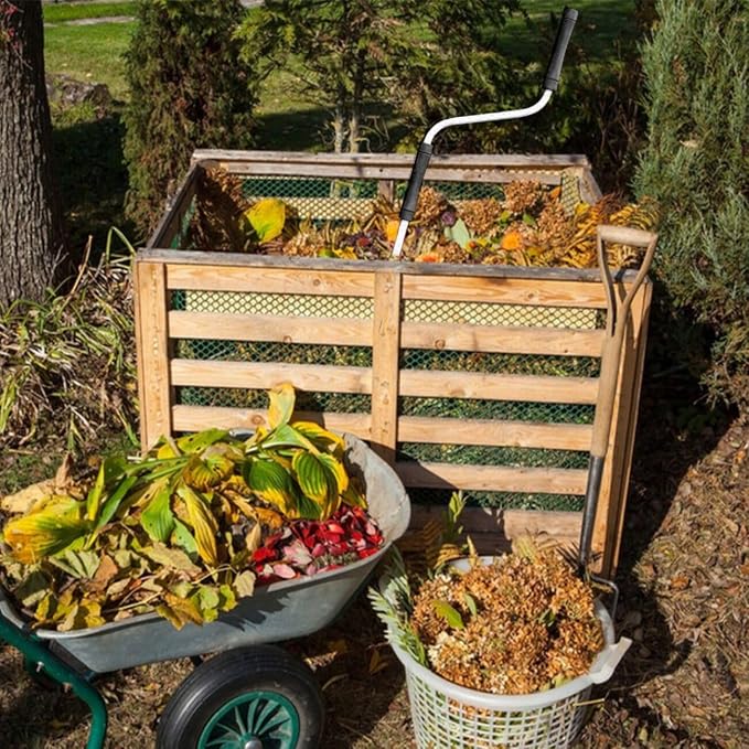 Compost Aerator Tools, 110CM Length Compost Turner Iron Composting Accessories - Manual Turners for Compos Bins and Garbage Decomposition, Rustproof and Durable
