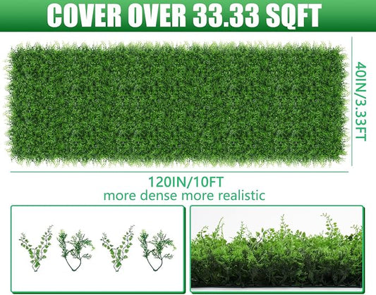 Grooy 40"x120"(33.33 SQFT) Artificial Hedge Grass Wall Roll Panels, Boxwood Panels, Greenery Wall Backdrop, UV Protected Privacy Fence Screen for Outdoor Indoor Wedding Décor