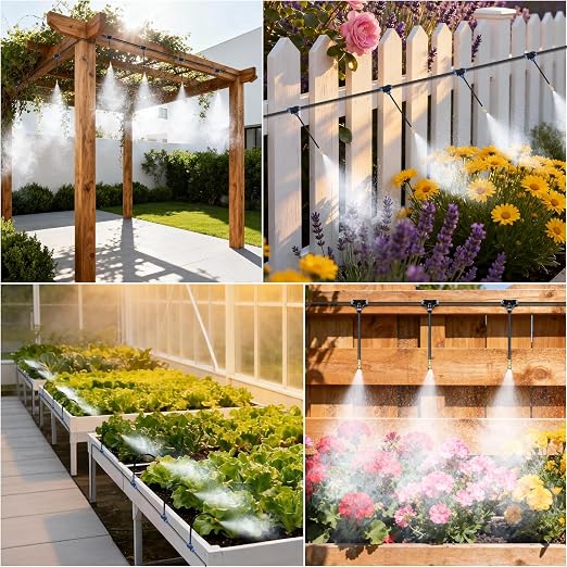 Thiswing 100FT 360° Adjustable Irrigation System for Garden | 1/4" Tubing, Automatic Watering Misting System with 18 Nozzles, Sprinkler for Garden, Raised Bed, Lawn, Plants