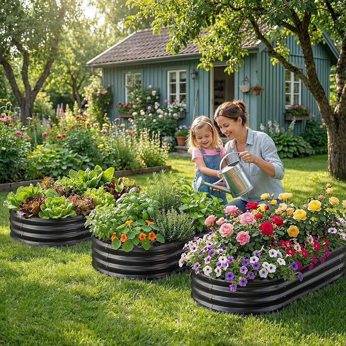 Land Guard Galvanized Raised Garden Bed Kit, Galvanized Planter Raised Garden Boxes Outdoor, Oval Large Metal Raised Garden Beds for Vegetables(Grey)4×2×1ft(1pcs)