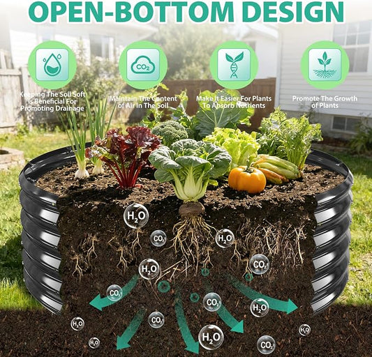 YSEJOMP 17" Tall 48" Diameter Round Raised Garden Bed Kits Outdoor Black | Heavy Duty,Rustproof,Durable & Stylish,1.5 FT Tall,4FT Planter Bed,0.8MM Thick Galvanized Metal Painted,with Gloves,Tool free